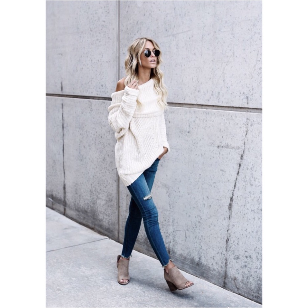 🆕Carrie Fold Over Knit Sweater Cream - Picture 6 of 8